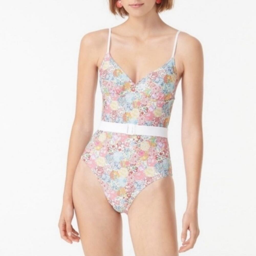 J Crew Belted Liberty Patchwork Dream Floral One Piece Bathing Suit 8